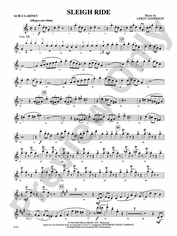 Sleigh Ride: 1st B-flat Clarinet: 1st B-flat Clarinet Part - Digital ...