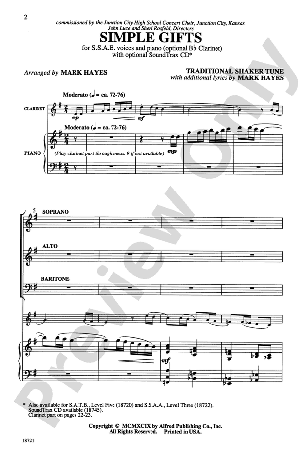Simple Gifts SSAB Choral Octavo Digital Sheet Music Download Simple gifts ssab choral octavo digital sheet music download