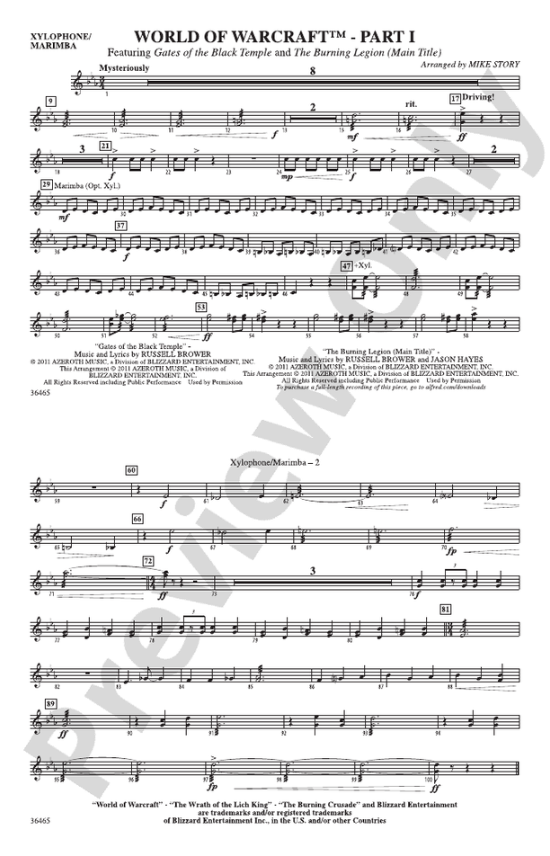 World of Warcraft, Part I Xylophone Xylophone Part Digital Sheet