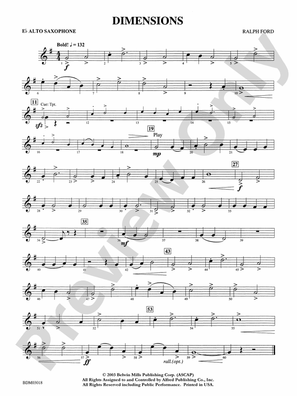 Dimensions Eflat Alto Saxophone Eflat Alto Saxophone Part Digital