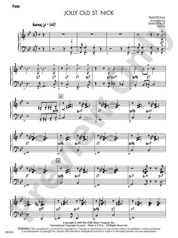 Jolly Old St. Nick: Piano: Piano Part - Digital Sheet Music Download