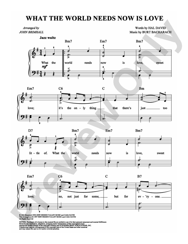 What the World Needs Now is Love: Easy Piano: Burt Bacharach - Digital