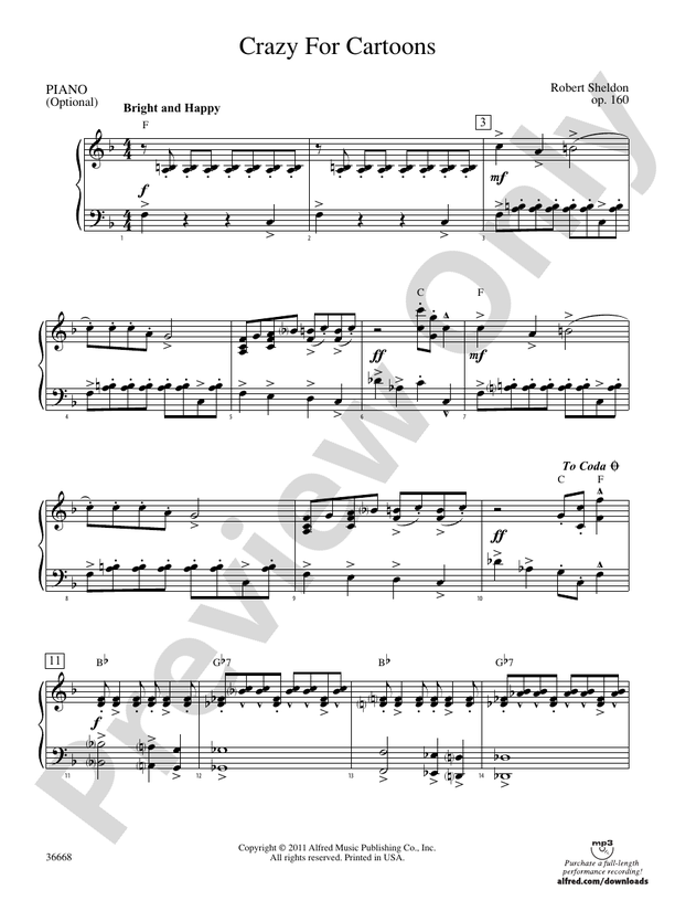 Crazy for Cartoons Piano Piano Part