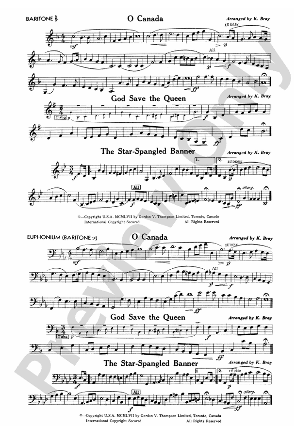 O Canada / God Save the Queen / StarSpangled Banner Baritone T.C