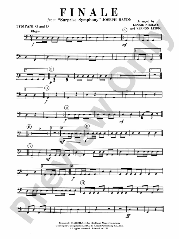 Surprise Symphony Finale Timpani Timpani Part Digital Sheet Music