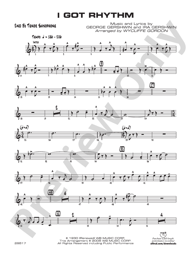 I Got Rhythm: 2nd B-flat Tenor Saxophone: 2nd B-flat Tenor Saxophone Part - Digital Sheet Music ...