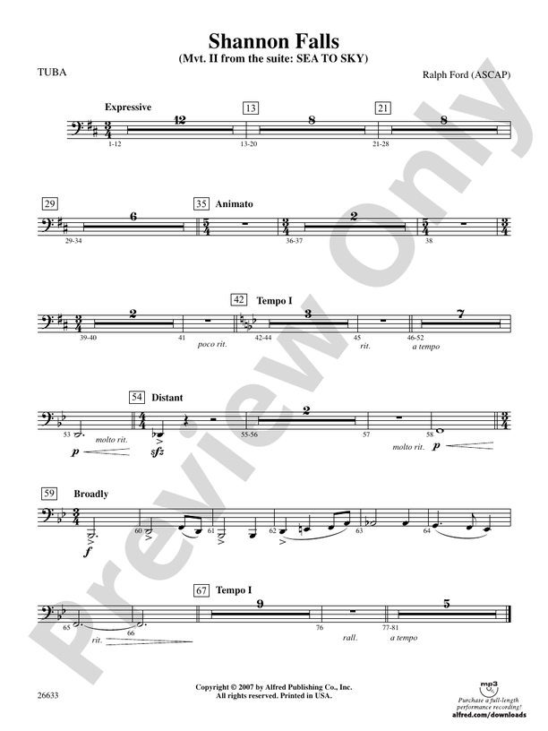 Shannon Falls Tuba Tuba Part Digital Sheet Music Download
