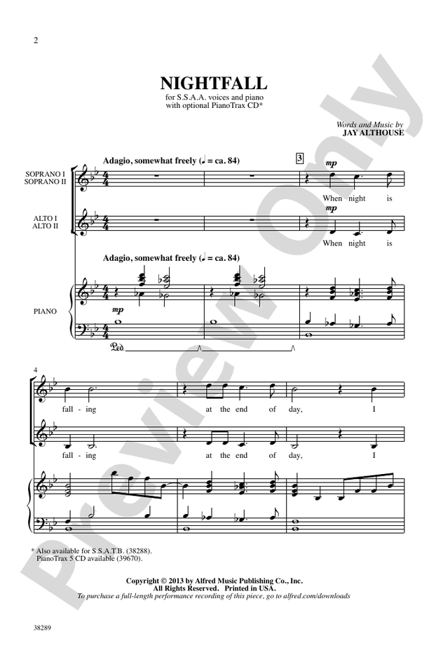 Nightfall: SSAA Choral Octavo: Jay Althouse - Digital Sheet Music Download