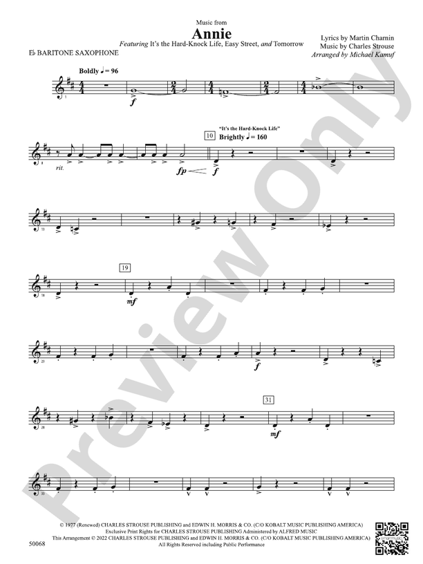 Annie E Flat Baritone Saxophone E Flat Baritone Saxophone Part Digital Sheet Music Download 9568