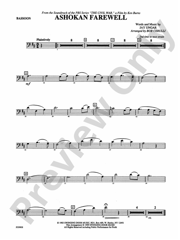 Ashokan Farewell Bassoon Bassoon Part Digital Sheet Music Download