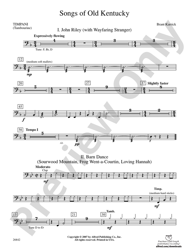 Songs of Old Kentucky Timpani Timpani Part Digital Sheet Music Download