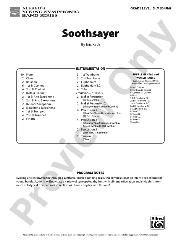 Soothsayer: Concert Band Conductor Score & Parts: Eric Rath - Digital ...
