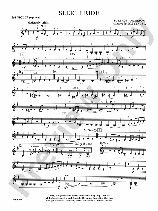 Sleigh Ride: 3rd Violin (Viola [TC])