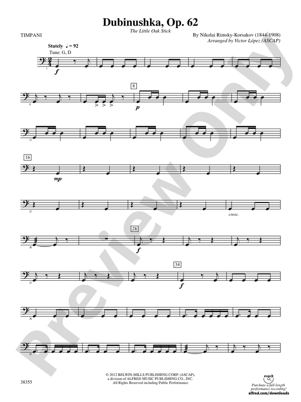 Dubinushka, Op. 62 Timpani Timpani Part Digital Sheet Music Download