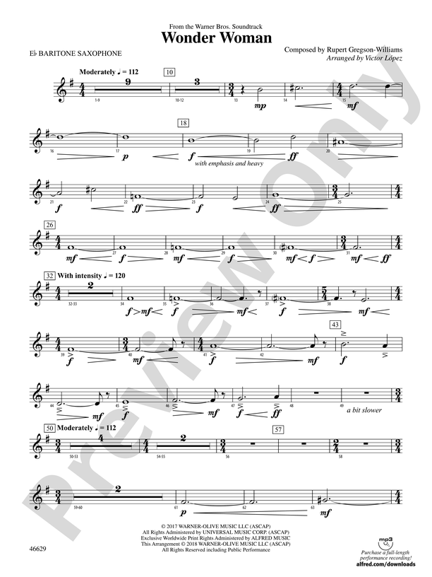 Wonder Woman: From the Warner Bros. Soundtrack: E-flat Baritone Saxophone