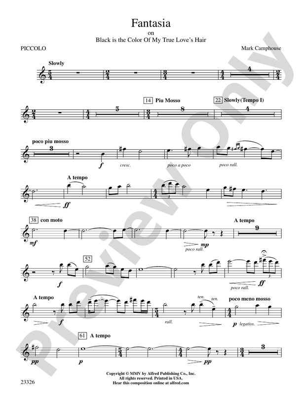 Fantasia (on "Black Is the Color of My True Love's Hair") Piccolo