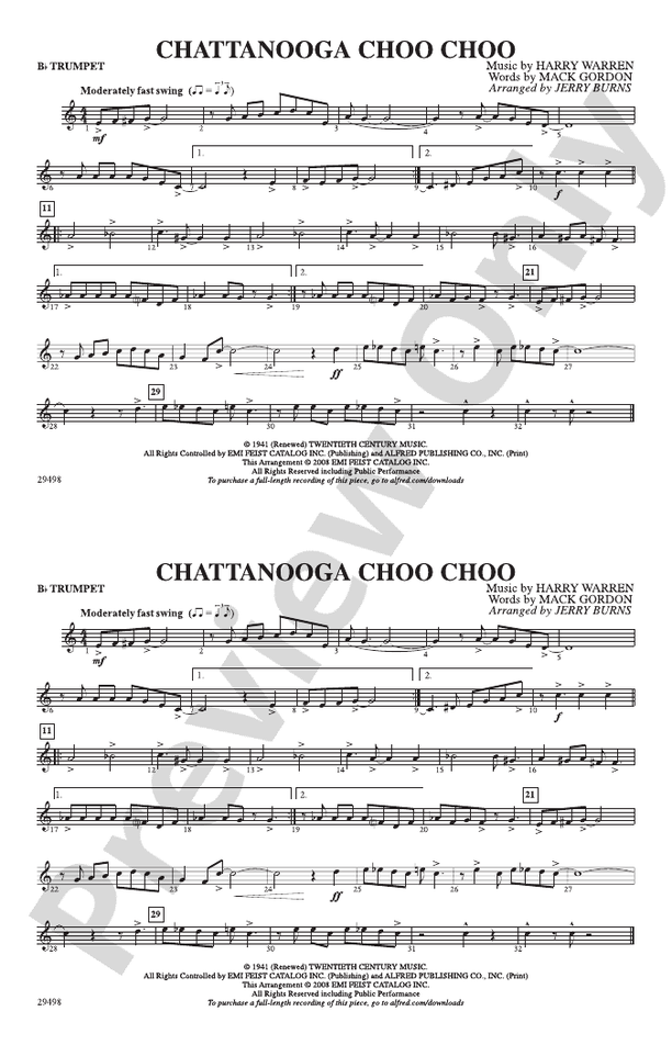 Chattanooga Choo Choo: 1st B-flat Trumpet: 1st B-flat Trumpet Part ...