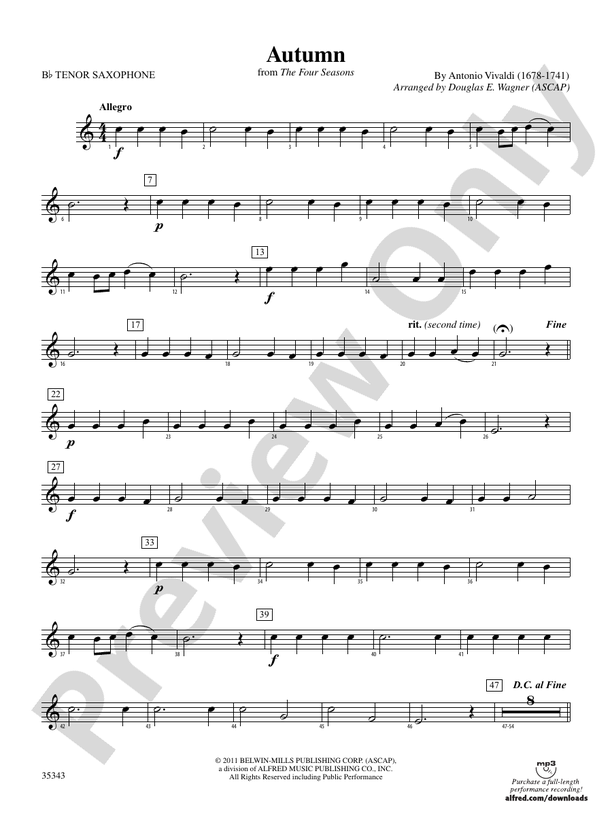 Autumn (from The Four Seasons): B-flat Tenor Saxophone