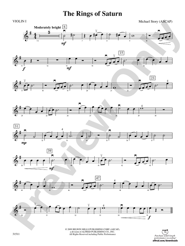 The Rings Of Saturn: 1st Violin: 1st Violin Part - Digital Sheet.