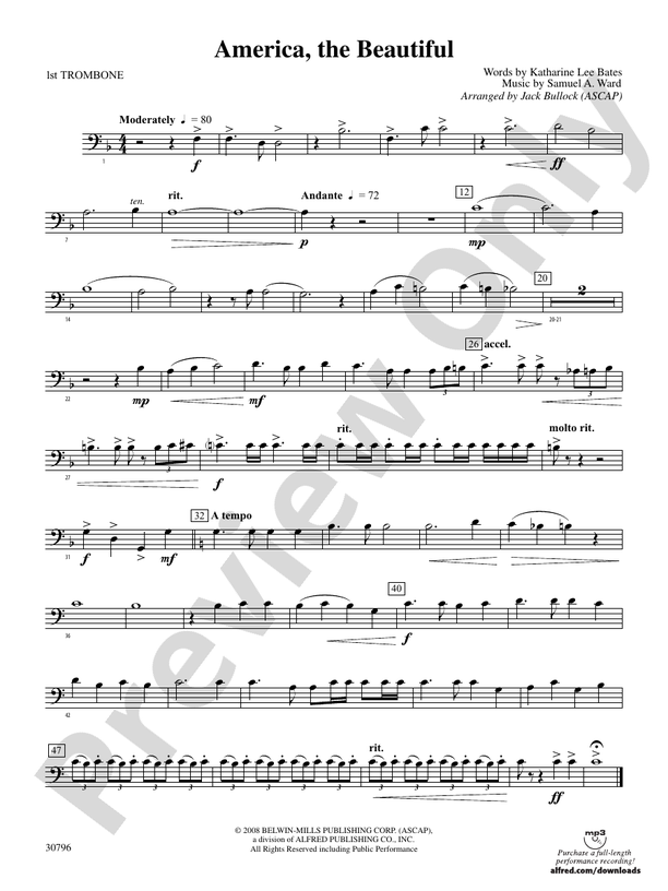 America, the Beautiful 1st Trombone 1st Trombone Part Digital Sheet