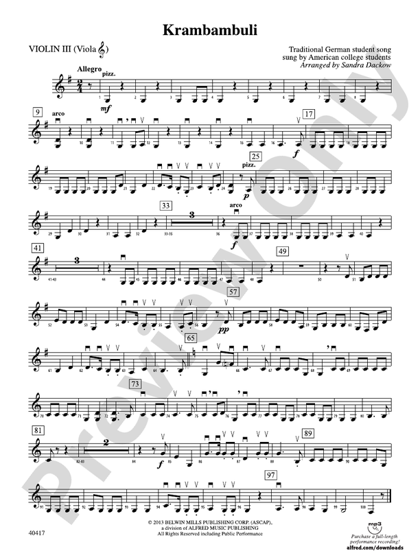 Krambambuli 3rd Violin Viola Tc 3rd Violin Viola Tc Part Digital Sheet Music Download 9493