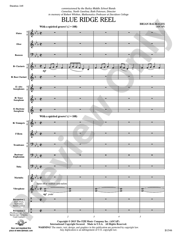 Blue Ridge Reel - Flute 1" Sheet Music for Concert Band - Sheet Music  Now