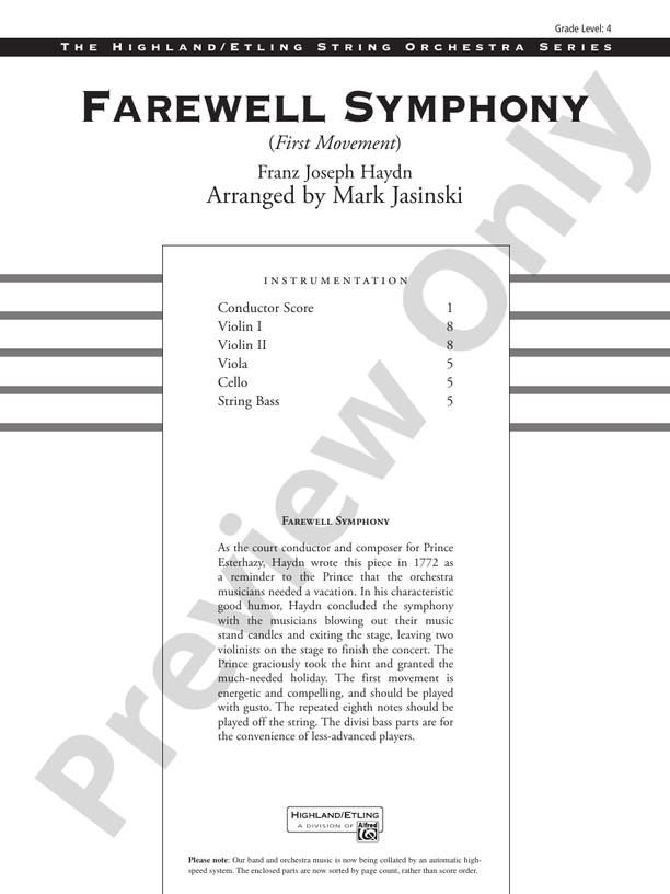 Farewell Symphony, 1st Movement Score String Orchestra Score