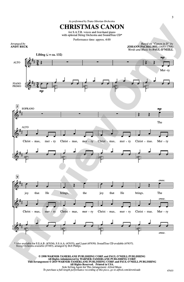 Christmas Canon SATB Choral Octavo Andy Beck Digital Sheet Music Download