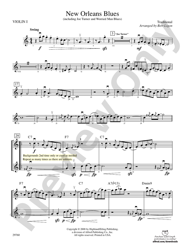 New Orleans Blues 1st Violin 1st Violin Part Digital Sheet Music