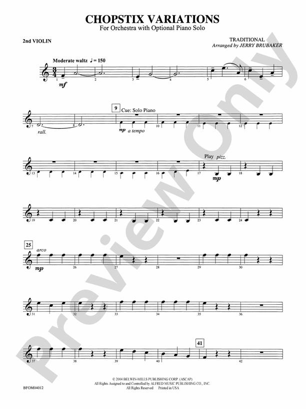 Chopstix Variations (with Opt. Piano Solo) 2nd Violin 2nd Violin Part Digital Sheet Music