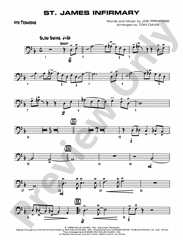 St. James Infirmary 4th Trombone 4th Trombone Part Digital Sheet