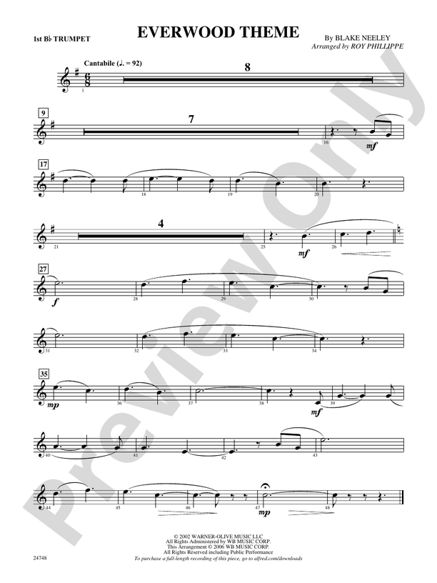 Everwood Theme: 1st B-flat Trumpet: 1st B-flat Trumpet Part - Digital ...