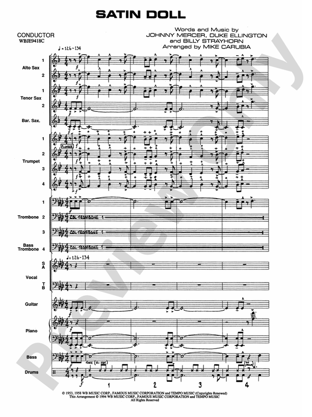 Satin Doll: Score: Vocal Jazz Score - Digital Sheet Music Download