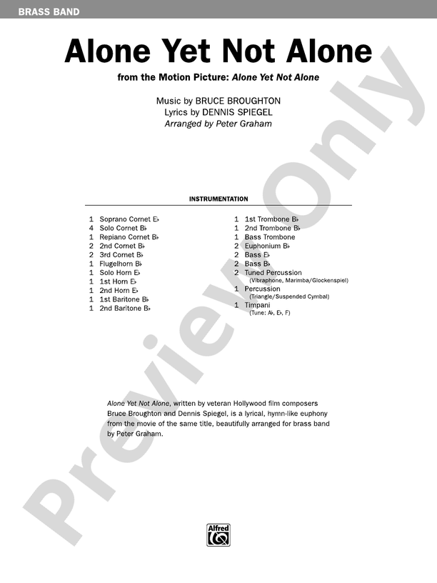 Alone Yet Not Alone (from the Motion Picture Alone Yet Not Alone) Score Brass Band Score