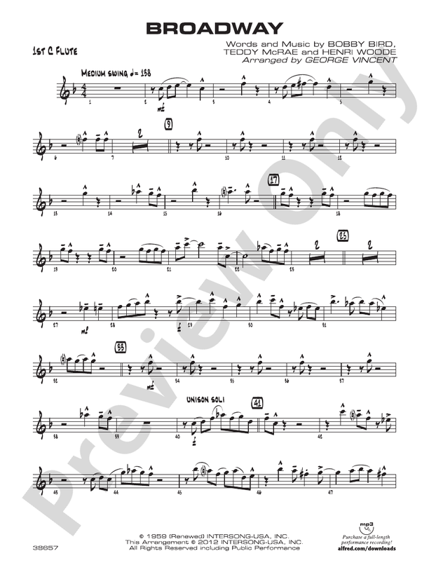 Broadway Flute Flute Part Digital Sheet Music Download