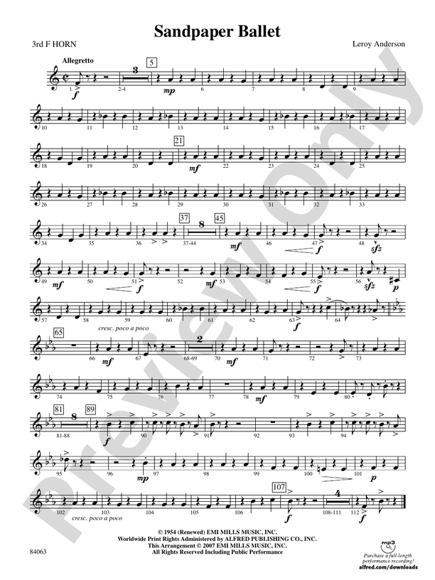 Sandpaper Ballet 3rd F Horn 3rd F Horn Part Digital Sheet Music Download