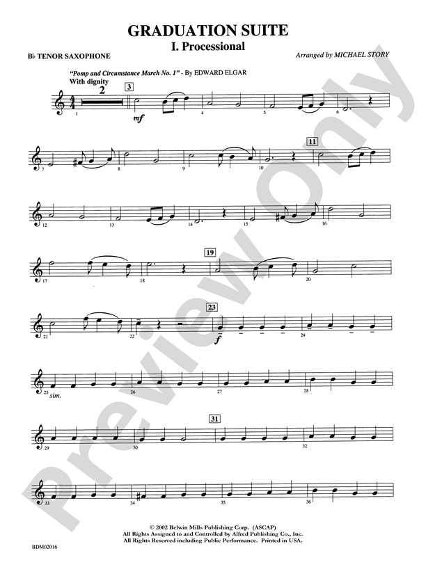 Graduation Suite (Processional: Pomp and Circumstance March No. 1 / Recessional: Rondeau from Premiere Suite): B-flat Tenor Saxophone
