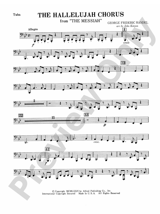 Hallelujah Chorus Tuba Tuba Part Digital Sheet Music Download