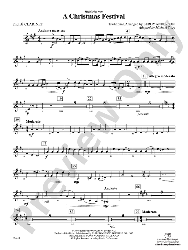 A Christmas Festival, Highlights from: 2nd B-flat Clarinet: 2nd B-flat ...