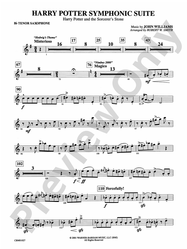 Harry Potter Symphonic Suite Bflat Tenor Saxophone Bflat Tenor