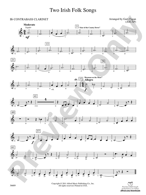 Two Irish Folk Songs: (wp) B-flat Contrabass Clarinet: (wp) B-flat ...