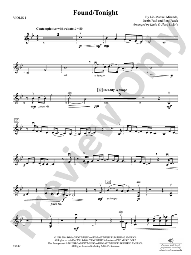 Found/Tonight: 1st Violin: 1st Violin Part Digital Sheet Music