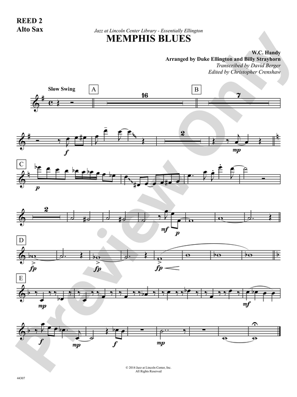 Memphis Blues 2nd E Flat Alto Saxophone 2nd E Flat Alto Saxophone Part Digital Sheet Music 