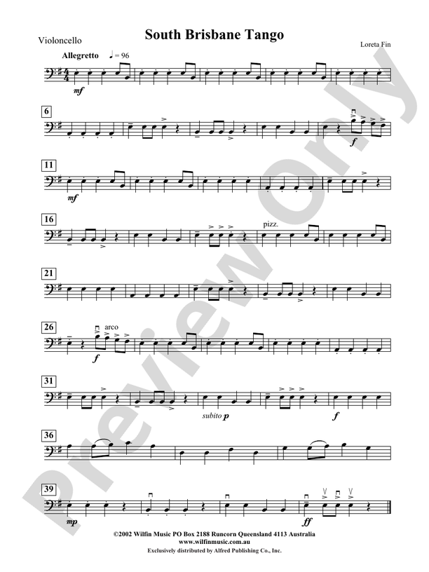 South Brisbane Tango Cello Cello Part Digital Sheet Music Download