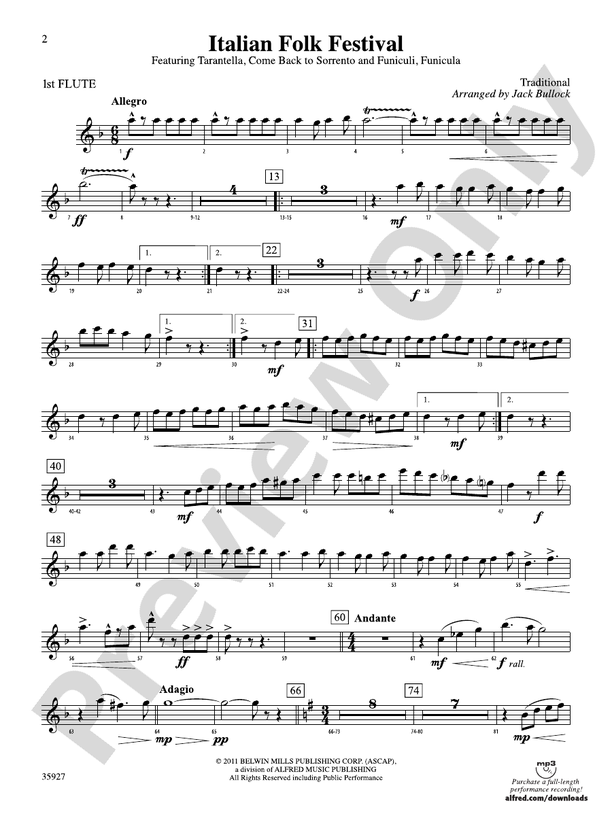 Italian Folk Festival Flute Flute Part Digital Sheet Music Download