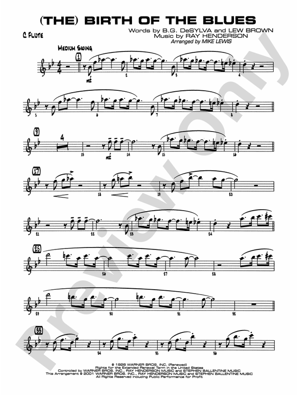 (The) Birth of the Blues Flute Flute Part Digital Sheet Music Download
