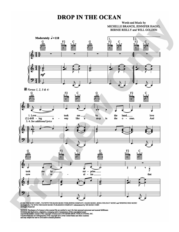 A Drop In The Ocean Songtext Deutsch Drop in the Ocean: Piano/Vocal/Chords: Michelle Branch - Digital Sheet