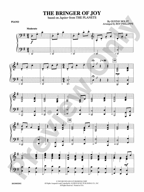 The Bringer of Joy (based on "Jupiter" from The Planets): Piano Accompaniment