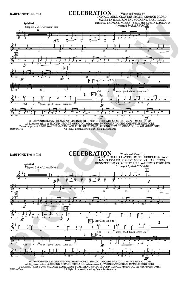 Celebration: Baritone T.C.: Baritone T.C. Part - Digital Sheet Music ...