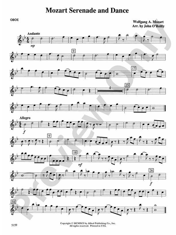 Mozart Serenade And Dance: Oboe: Oboe Part - Digital Sheet Music Download